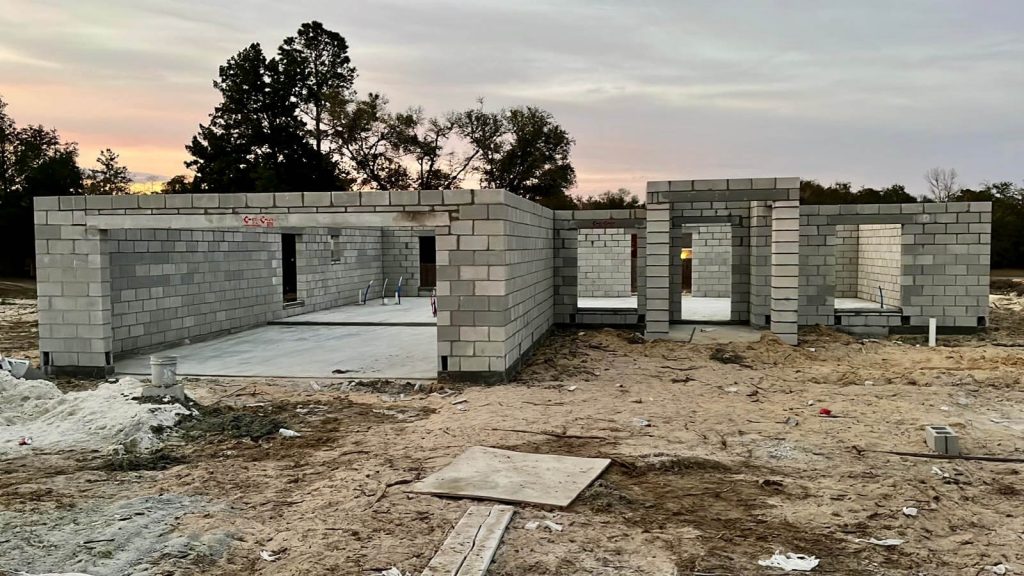Block wall structure under construction by AMA Builders in Ocala, Florida